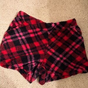 Maurices Red and Black Plaid Fleece Shorts